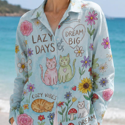 Cute Cat Linen Shirt